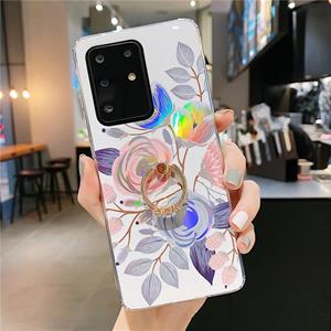 huismerk Voor Galaxy S20 Kleurrijke Laser Flower Serie IMD TPU mobiele telefoon geval met Ring Steenstenen Holder (Begonia Bloemen KC2)