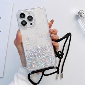 huismerk Lanyard Glitter Epoxy Clear Phone Case voor iPhone 13 mini