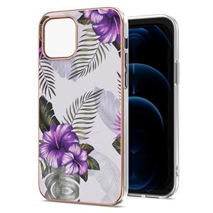 huismerk Electroplating Pattern IMD TPU Shockproof Case voor iPhone 13 Mini (Purple Flower)