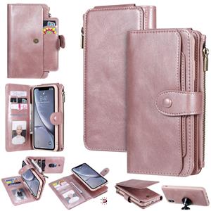 huismerk Voor iPhone XS Max multifunctioneel retro afneembaar magnetische horizontale lederen tas met kaartsleuven & houder & portemonnee & fotoframe(Roségoud