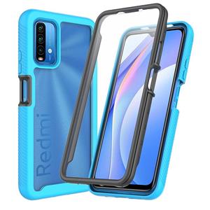 huismerk Voor Xiaomi Poco M3 / Redmi Note 9 4G Sterrenhemel Solid Color Serie Shockproof PC + TPU-beschermhoes met PET-film (Sky Blue)