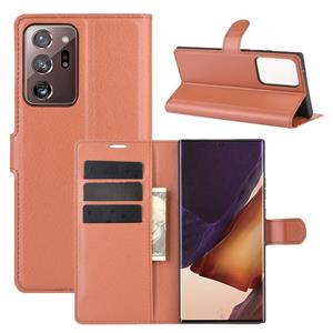 huismerk Voor Samsung Galaxy Note20 Ultra Litchi Texture Horizontale Flip Beschermhoes met Holder & Card Slots & Wallet(Brown)