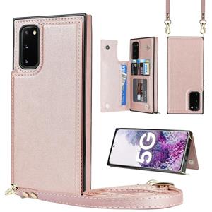 huismerk Voor Samsung Galaxy Note20 Cross-Body Square Double Buckle Flip Card Tas TPU + PU Case met Kaart Slots & Portemonnee & Photo & Strap (Rose Gold)