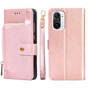 huismerk Zipperzak PU + TPU horizontale flip lederen tas met houder & kaart slot & portemonnee & lanyard voor xiaomi redmi k40 / k40 pro (rose goud)