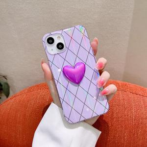 huismerk Rhombic Texture Hearted Phone Case For iPhone 13 Pro(Purple)