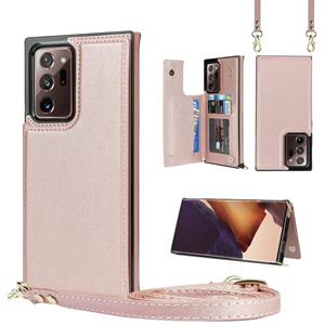 huismerk Voor Samsung Galaxy Note20 Ultra Cross-body Square Double Buckle Flip Card Tas TPU + PU Case met Kaart Slots & Portemonnee & Photo & Strap (Rose Gold)