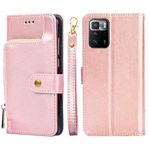 huismerk Zipper Bag PU + TPU Horizontale Flip Leren Case met Houder & Card Slot & Portemonnee & Lanyard voor Xiaomi Redmi Note 10 Pro 5G CN-versie (ROSE GOUD)