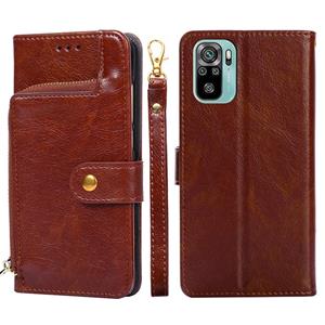 huismerk Zipper Bag PU + TPU Horizontale Flip Lederen Case met Houder & Kaart Slot & Portemonnee & Lanyard voor Xiaomi Redmi Note 10 4G / OPMERKING 10S (Brown)