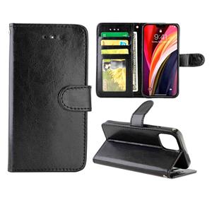 huismerk Voor iPhone 12 Crazy Horse Texture Leather Horizontale Flip Beschermhoes met Houder & Card Slots & Wallet & Photo Frame(Zwart)