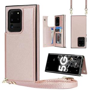 huismerk Voor Samsung Galaxy S20 Ultra Cross-body Square Double Buckle Flip Card Tas TPU + PU Case met kaartslots & portefeuille en foto & riem (ROSE GOUD)