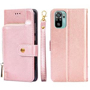 huismerk Zipper Bag PU + TPU Horizontale Flip Lederen Case Met Houder & Card Slot & Portemonnee & Lanyard voor Xiaomi Redmi Note 10 4G / Note 10s (Rose Gold)