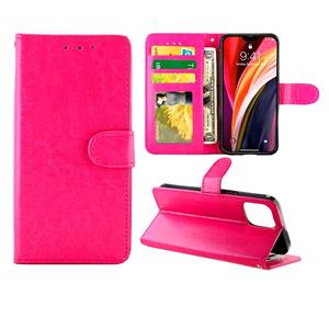 huismerk Voor iPhone 12 Crazy Horse Texture Leather Horizontale Flip Beschermhoes met Houder & Card Slots & Wallet & Photo Frame(Magenta)