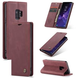 CaseMe-013 multifunctionele retro Frosted horizontale Flip lederen draagtas met kaartsleuf & houder & portemonnee voor Galaxy S9 (wijn rood)