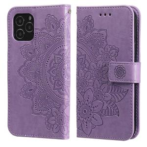 huismerk 7-Petal bloemen embossing patroon horizontale flip pu lederen tas met houder & kaart slots & portemonnee en fotolijst voor iPhone 12 mini