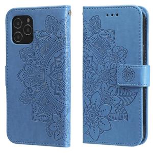 huismerk 7-Petal bloemen embossing patroon horizontale flip pu lederen tas met houder & kaart slots & portemonnee en fotolijst voor iPhone 12 mini