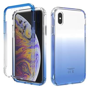 huismerk Schokbestendige hoge transparantie tweekleurige geleidelijke verandering PC + TPU Candy Kleuren beschermhoes voor iPhone X / XS(Blauw)