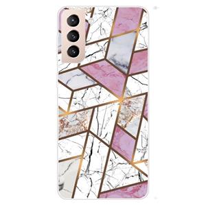 huismerk Voor Samsung Galaxy S22 + 5G Marmeren Patroon Schokbestendige TPU-beschermhoes (Rhombus White Purple)