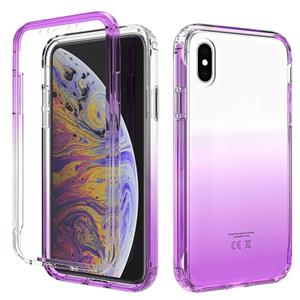 huismerk Schokbestendige hoge transparantie tweekleurige geleidelijke verandering PC + TPU Candy Kleuren beschermhoes voor iPhone X / XS(Paars)