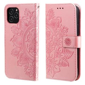 huismerk 7-Petal bloemen embossing patroon horizontale flip pu lederen tas met houder & kaart slots & portemonnee en fotolijst voor iPhone 12 mini (rose goud)