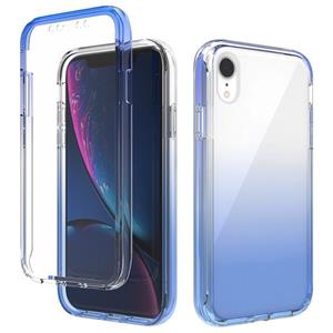 huismerk Schokbestendige hoge transparantie tweekleurige geleidelijke verandering PC + TPU Candy Kleuren beschermhoes voor iPhone XR(Blauw)