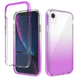 huismerk Schokbestendige hoge transparantie tweekleurige geleidelijke verandering PC + TPU Candy Kleuren beschermhoes voor iPhone XR(Paars)