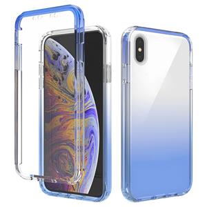 huismerk Schokbestendige hoge transparantie tweekleurige geleidelijke verandering PC + TPU Candy Kleuren beschermhoes voor iPhone XS Max(Blauw)