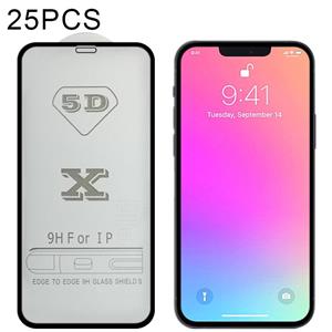 huismerk 25 stks 9H 5D Full Lijm Volledig scherm Gehard Glass Film voor iPhone 13/13 Pro (Zwart)