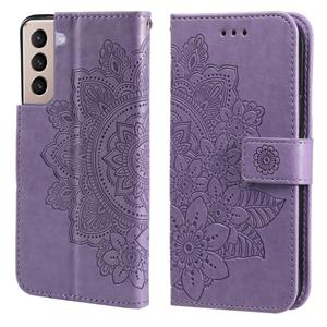 huismerk Voor Samsung Galaxy S21 5G 7-Petal Bloemen Embossing Patroon Horizontale Flip PU Lederen Case met Houder & Kaart Slots & Portemonnee & Fotolijst (lich