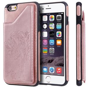 huismerk Voor iPhone 6 Plus & 6s Plus Cat Tree Embossing Pattern Shockproof Protective Case with Card Slots & Photo Frame & Holder(Rose Gold)