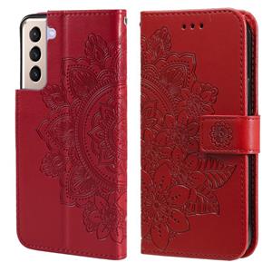 huismerk Voor Samsung Galaxy S21 5G 7-Petal Bloemen Embossing Patroon Horizontale Flip PU Lederen Case met Houder & Card Slots & Portemonnee & Photo Frame