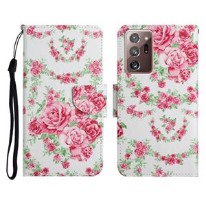 huismerk Voor Samsung Galaxy Note20 Ultra Geschilderd Patroon Horizontale Flip Leren Case met Houder & Card Slot & Portemonnee (Rose Flower)