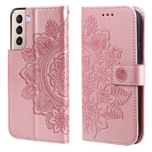 huismerk Voor Samsung Galaxy S21 5G 7-Petal Bloemen Embossing Patroon Horizontale Flip PU Lederen Case met Houder & Card Slots & Portemonnee & Photo Frame (Ros