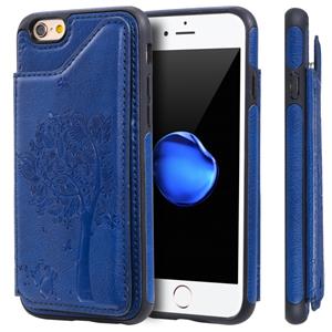 huismerk Voor iPhone 6 & 6s Cat Tree Embossing Pattern Shockproof Protective Case met Card Slots & Photo Frame & Holder(Blue)