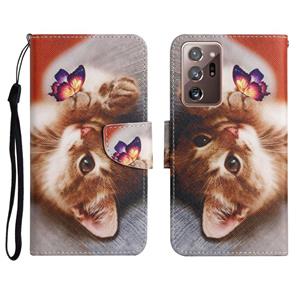 huismerk Voor Samsung Galaxy Note20 Ultra Geschilderd Patroon Horizontale Flip Leren Case met Houder & Card Slot & Portemonnee (Butterfly Cat)