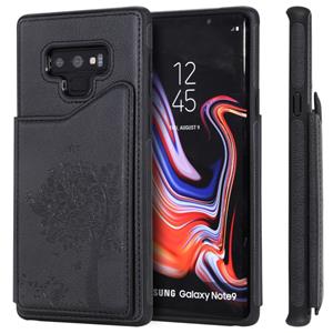 huismerk Voor Galaxy Note 9 Cat Tree Embossing Pattern Shockproof Protective Case met Card Slots & Photo Frame & Holder(Zwart)