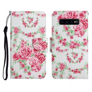 huismerk Voor Samsung Galaxy S10 Geschilderd Patroon Horizontale Flip Lederen Case met Houder & Card Slot & Portemonnee (Rose Flower)