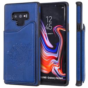 huismerk Voor Galaxy Note 9 Cat Tree Embossing Pattern Shockproof Protective Case met Card Slots & Photo Frame & Holder(Blue)