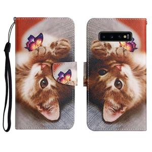 huismerk Voor Samsung Galaxy S10 Geschilderd Patroon Horizontale Flip Lederen Case met Houder & Card Slot & Portemonnee (Butterfly Cat)