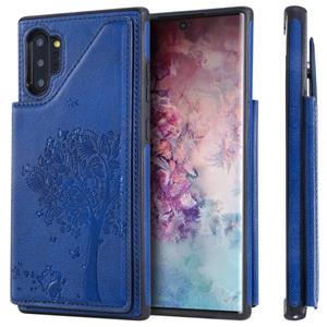 huismerk Voor Galaxy Note 10+ Cat Tree Embossing Pattern Shockproof Protective Case met Card Slots & Photo Frame & Holder(Blue)