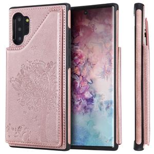 huismerk Voor Galaxy Note 10+ Cat Tree Embossing Pattern Shockproof Protective Case with Card Slots & Photo Frame & Holder(Rose Gold)