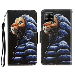 huismerk Voor Sansung Galaxy A42 5G 3D-gekleurde tekening horizontale flip lederen telefoonhoesje met houder & kaart slots & portemonnee (donsjack kat)