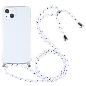 huismerk Vierhoek schokbestendige transparante TPU-beschermhoes met lanyard voor iPhone 13 mini (wit dik zwart)