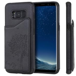 huismerk Voor Galaxy S8 Cat Tree Embossing Pattern Shockproof Protective Case met Card Slots & Photo Frame & Holder(Zwart)