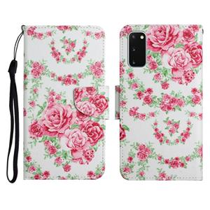 huismerk Voor Samsung Galaxy S20 Geschilderd Patroon Horizontale Flip Lederen Case met Houder & Card Slot & Portemonnee (Rose Flower)