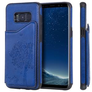 huismerk Voor Galaxy S8 Cat Tree Embossing Pattern Shockproof Protective Case met kaartsleuven & photo frame & holder(Blue)