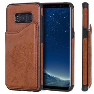 huismerk Voor Galaxy S8 Cat Tree Embossing Pattern Shockproof Protective Case met Card Slots & Photo Frame & Holder(Brown)