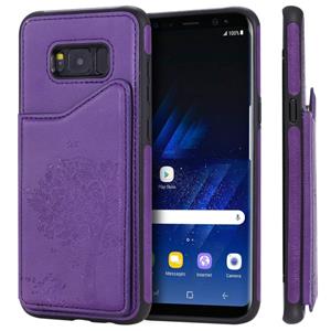 huismerk Voor Galaxy S8+ Cat Tree Embossing Pattern Shockproof Protective Case met Card Slots & Photo Frame & Holder(Paars)