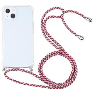 huismerk Vierhoek Schokbestendige Transparante TPU-beschermhoes met Lanyard voor iPhone 13 Mini (roodgrijs geel)