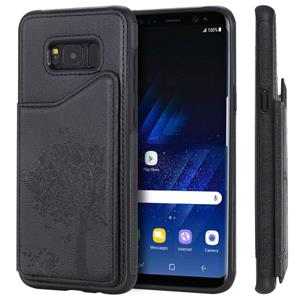 huismerk Voor Galaxy S8+ Cat Tree Embossing Pattern Shockproof Protective Case met Card Slots & Photo Frame & Holder(Zwart)