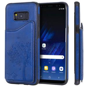 huismerk Voor Galaxy S8+ Cat Tree Embossing Pattern Shockproof Protective Case met Card Slots & Photo Frame & Holder(Blue)